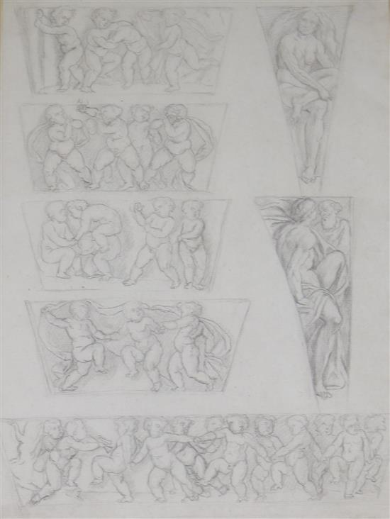 Sir William Blake Richmond (1842-1921) Studies for a bas-relief, cherubs and saints 28 x 20cm